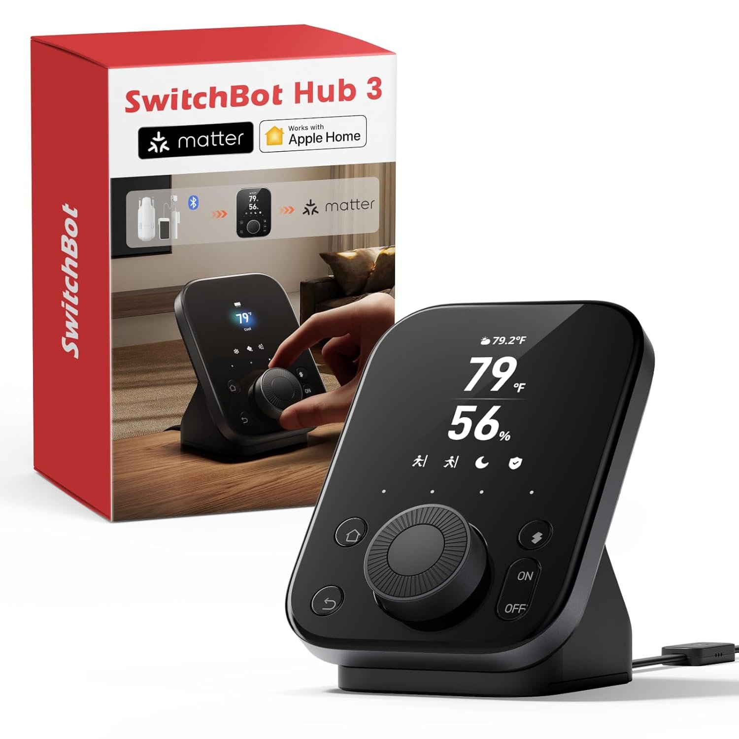 SwitchBot Hub 3 (3rd Gen), Smart Home Hub with 2.4″ IPS Screen & Knob Control, WiFi Thermometer Hygrometer, IR Remote Hub (Matter/Bluetooth 200m), Alexa/Google/Apple Home Compatible