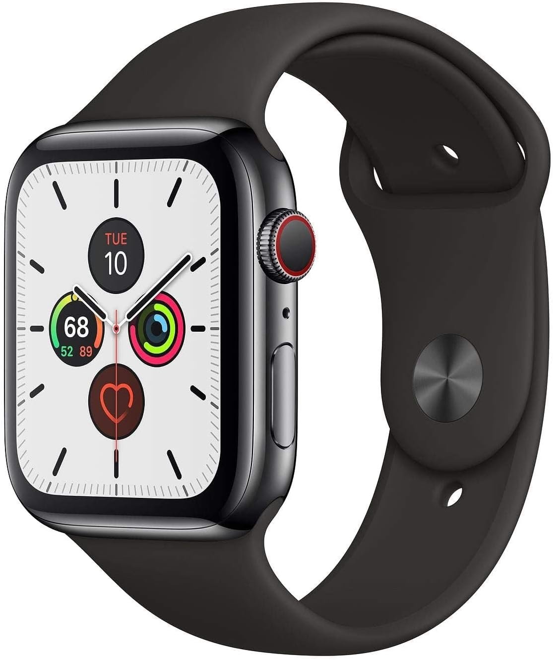 Apple Watch Series 5 (GPS + Cellular, 44MM) – Space Black Stainless Steel Case with Black Sport Band (Renewed)