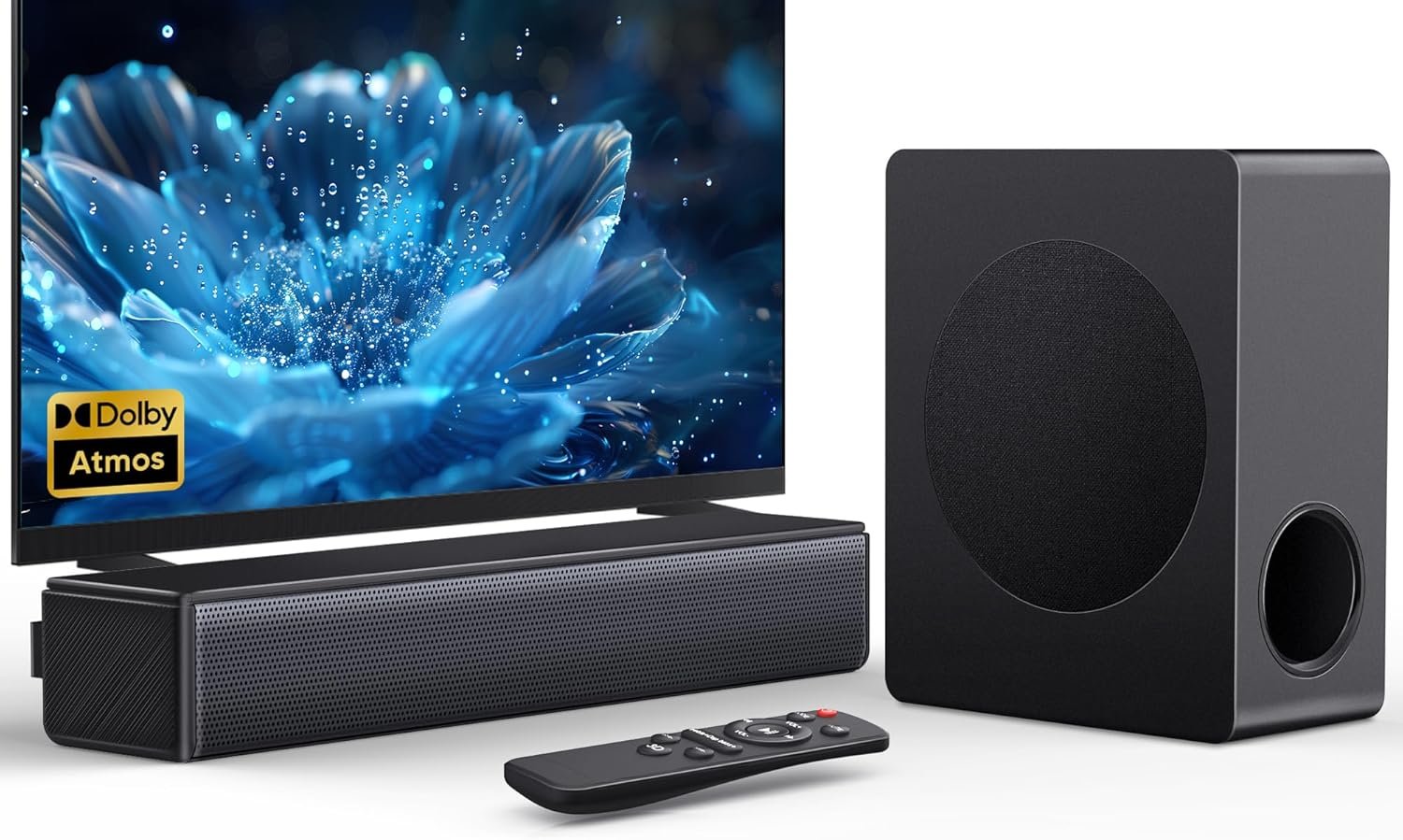Sound bar with subwoofer, 200W 2.1 ch soundbar w/Dolby Atmos Surround Sound System, 3D Bass Adjustable Home Theater Bluetooth TV Speaker for Smart TV/Projector/PC